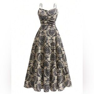 Women's Summer Maxi Dress blue Damask Print Ruffle Camisole, size small, NWOT